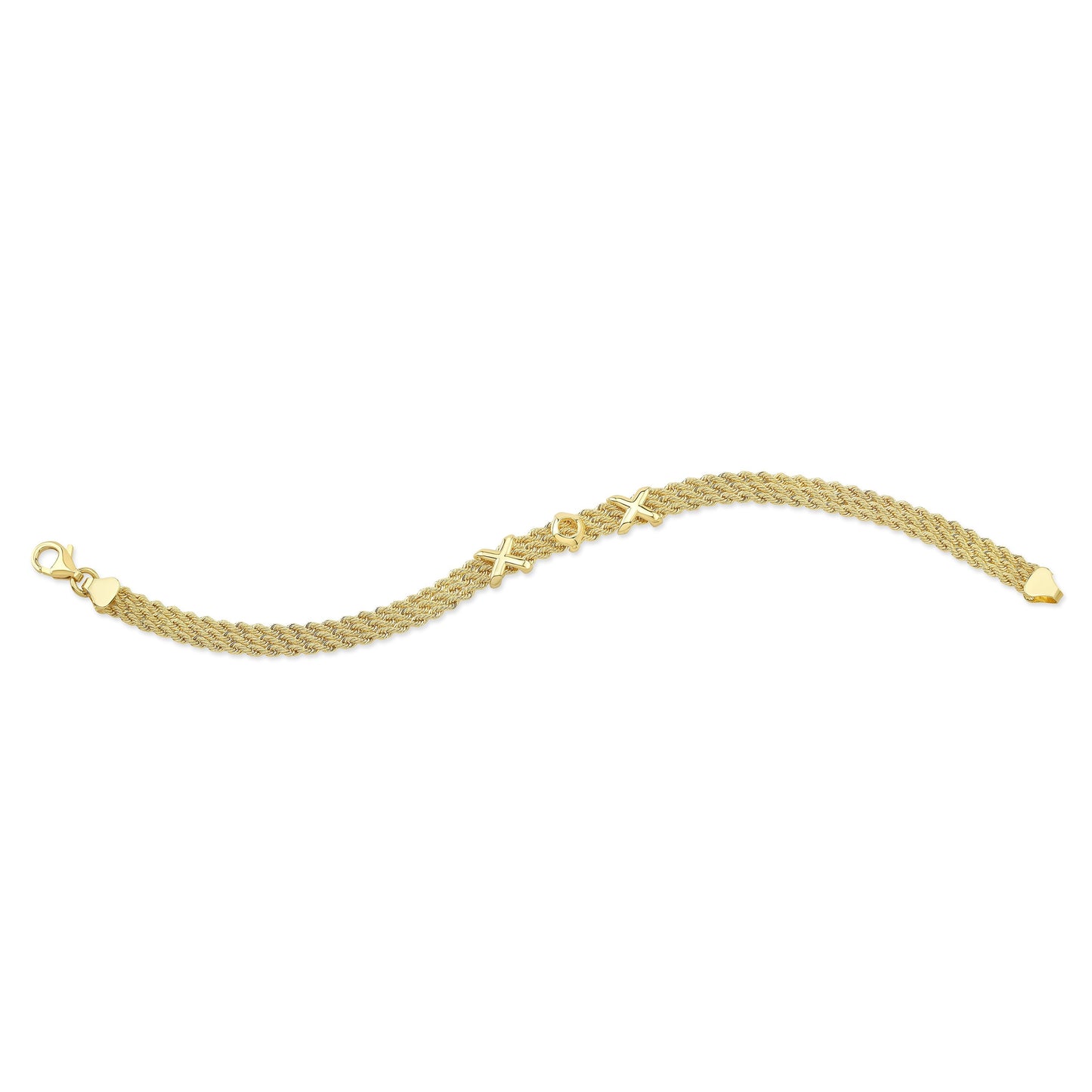 14K Yellow Gold Textured XOX Link Bracelet, 7.5 Inch – detail view | RockHer