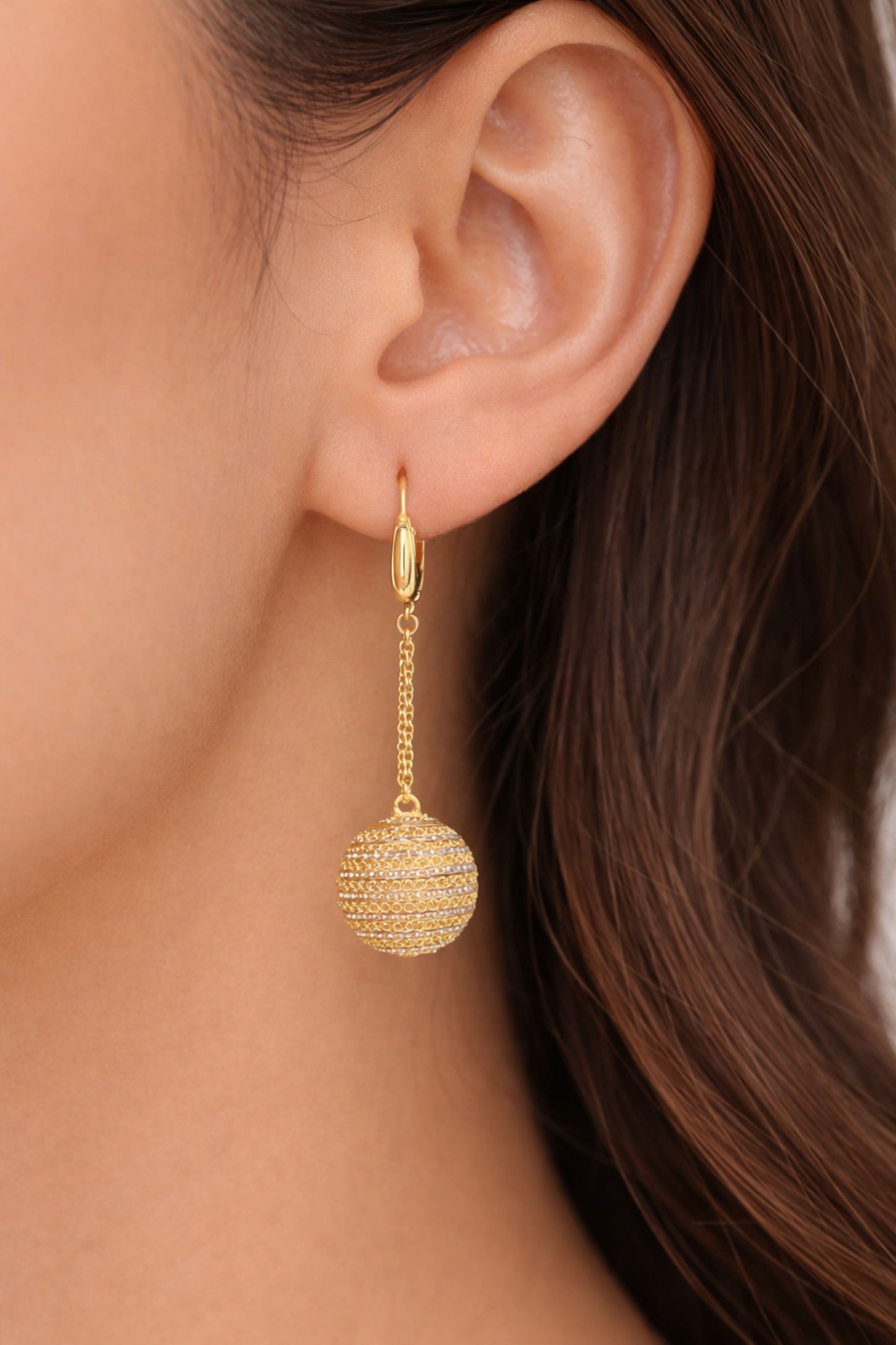 14K Two-Tone Gold Modern Drop Earrings – detail view | RockHer