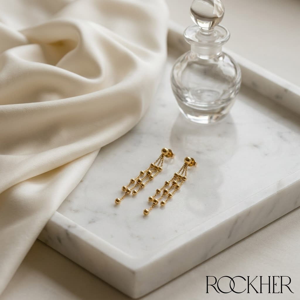 ต่างหู Multi-Strand Beaded Drop Earrings ตัวเรือนทองคำเหลือง 14K จาก RockHer