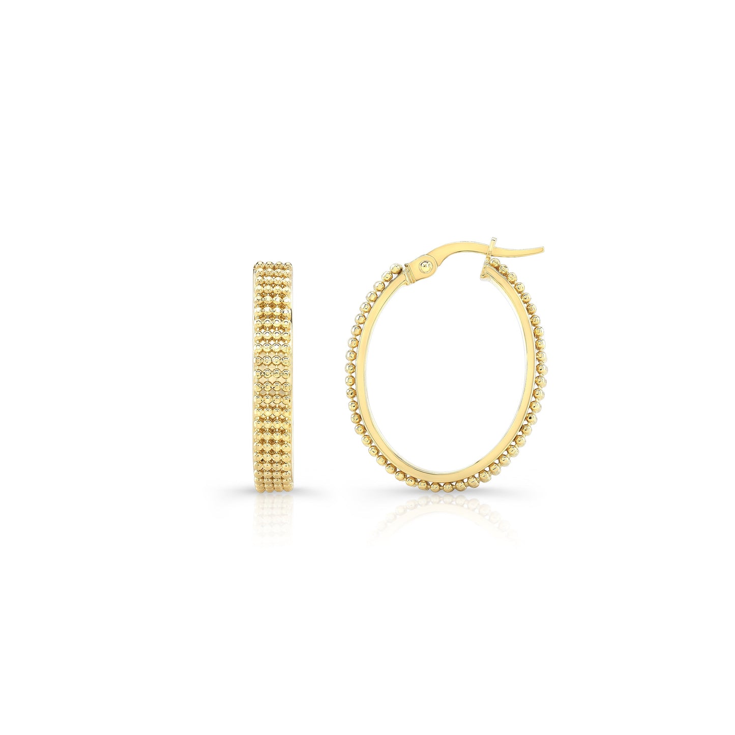 14K Yellow Gold Beaded Oval Hoop Earrings – detail view | RockHer