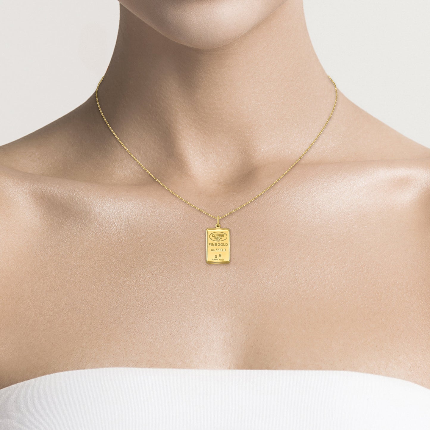 18K Yellow Gold Chain with 5 Gram Gold Bar Pendant, 18 Inch – detail view | RockHer