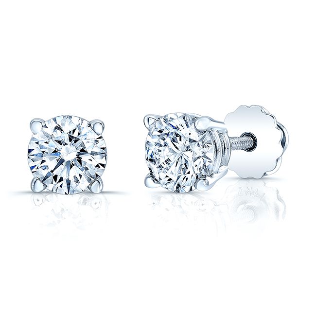 Natural Diamond Round Brilliant Four Prong Stud Earrings in 14K White Gold, 1.4 ct. t.w. | RockHer