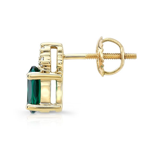 Created Emerald Round Brilliant Stud Earrings in 14K Yellow Gold – side profile | RockHer