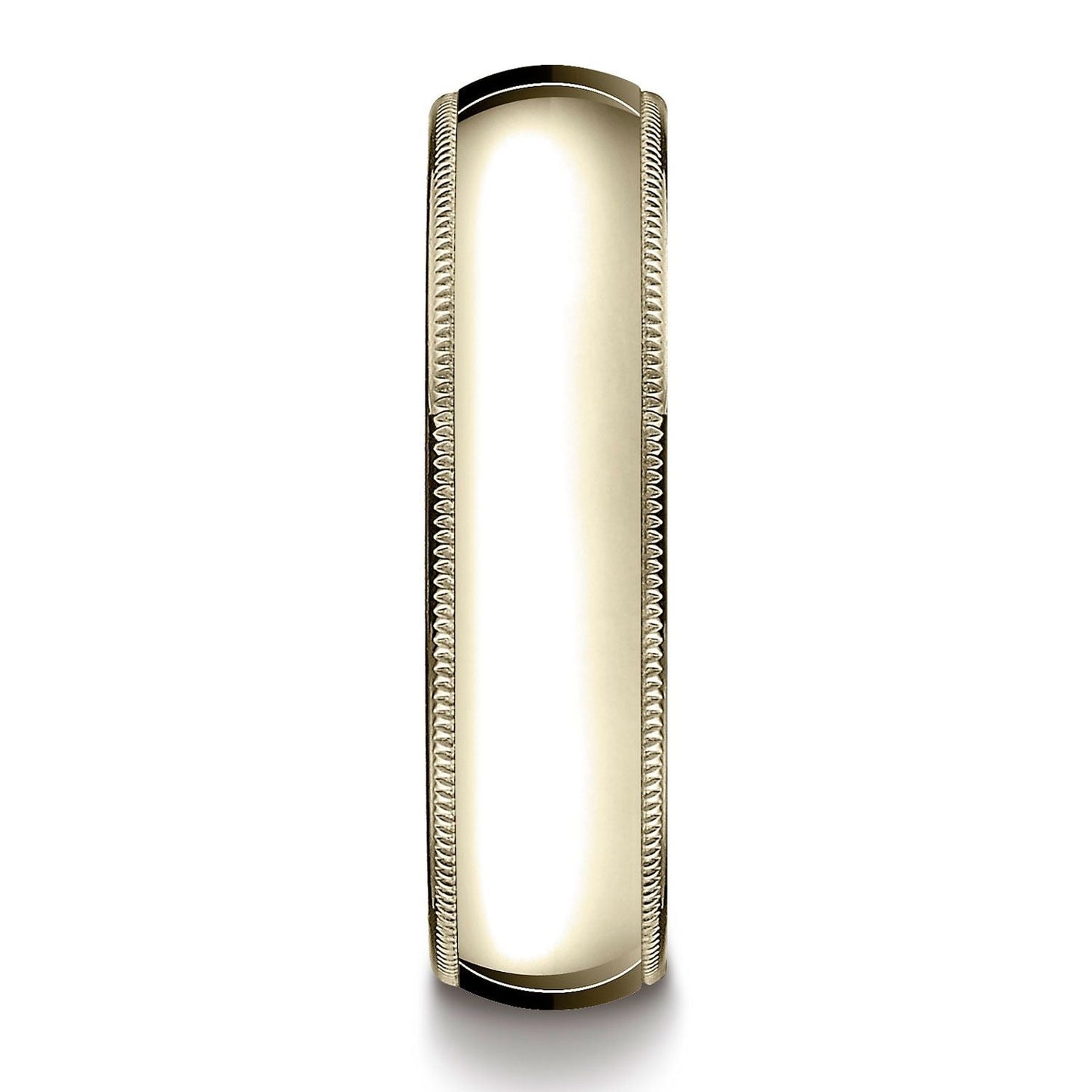 แหวนวงรีแบบดั้งเดิม 14k ทองคำเหลือง 6 มม. โค้งนูนเล็กน้อย พร้อมลายมิลเกรน