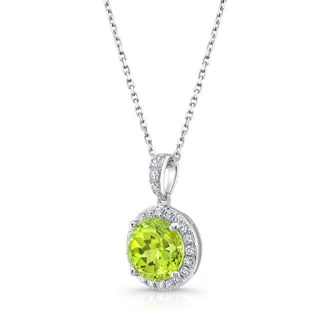 Peridot Halo Pendant in 14K White Gold – side profile | RockHer