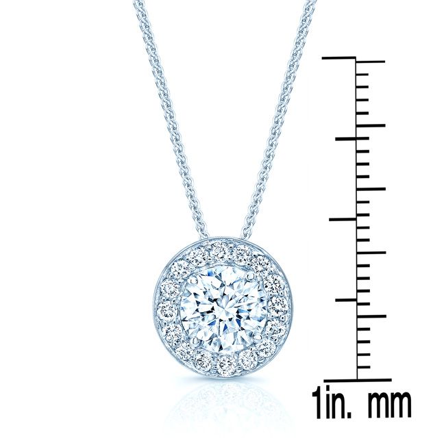 Natural Diamond Round Brilliant Halo Pendant in 18K White Gold, 0.7 ct. t.w. – scale reference | RockHer
