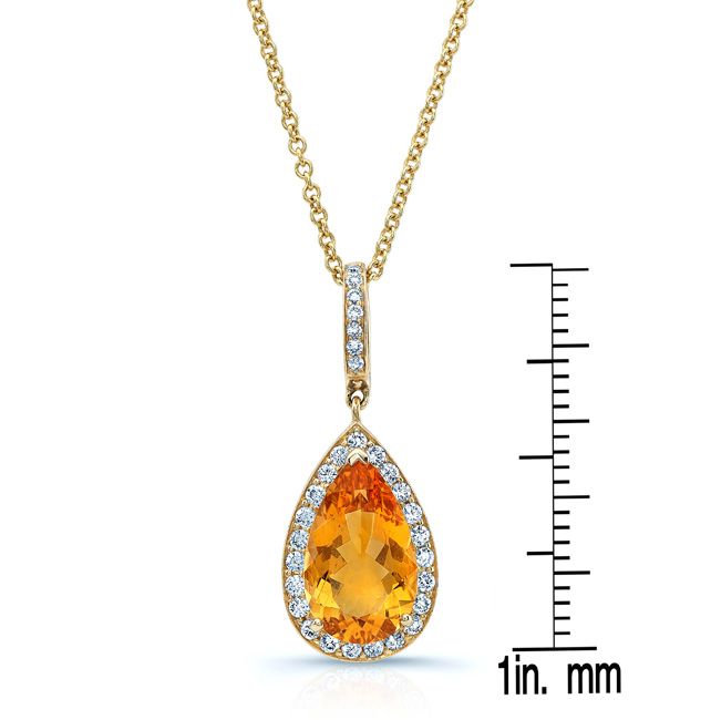 Citrine Pear Shape Halo Pendant in 14K Yellow Gold – front view | RockHer