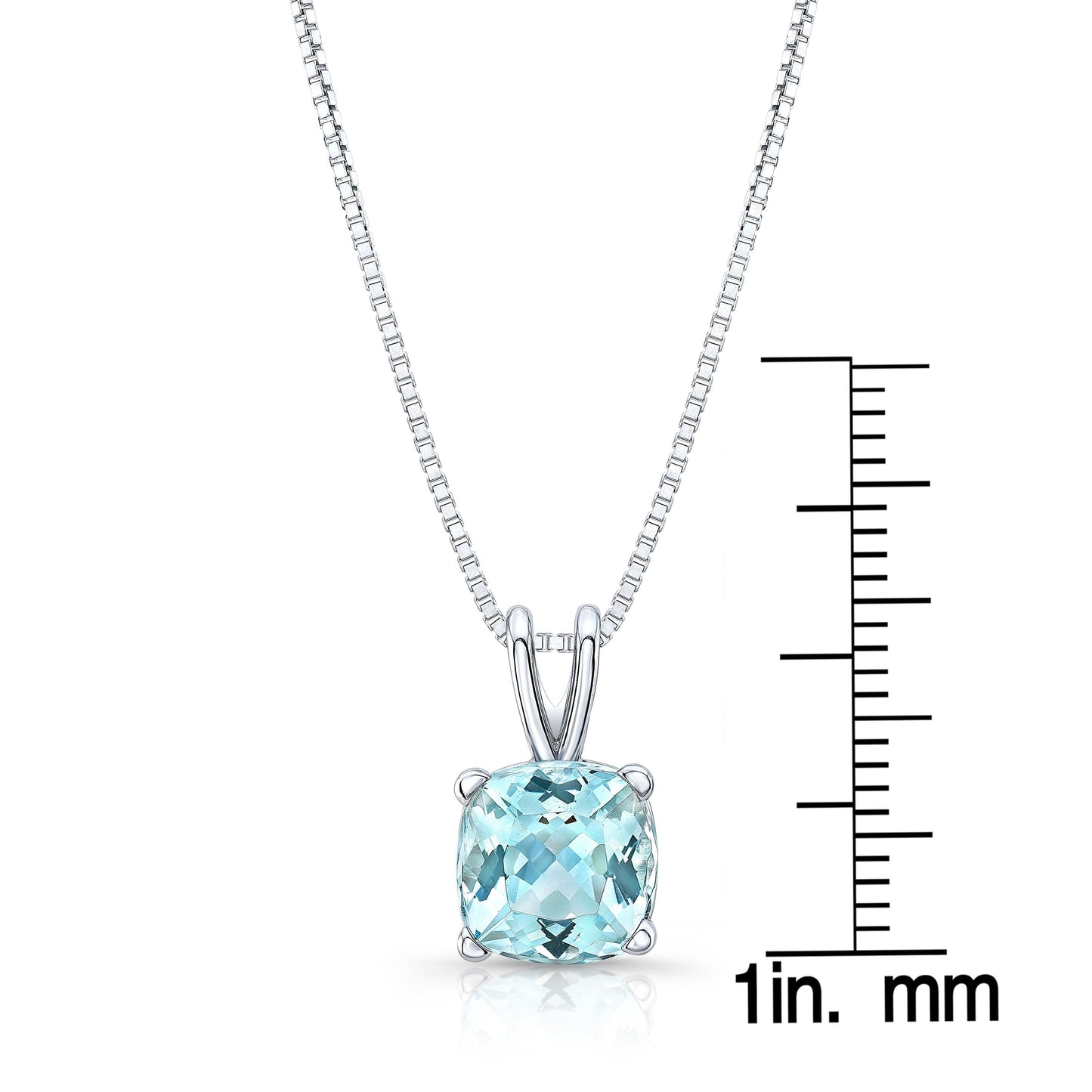 Aquamarine Solitaire Pendant in 14K White Gold – front view | RockHer