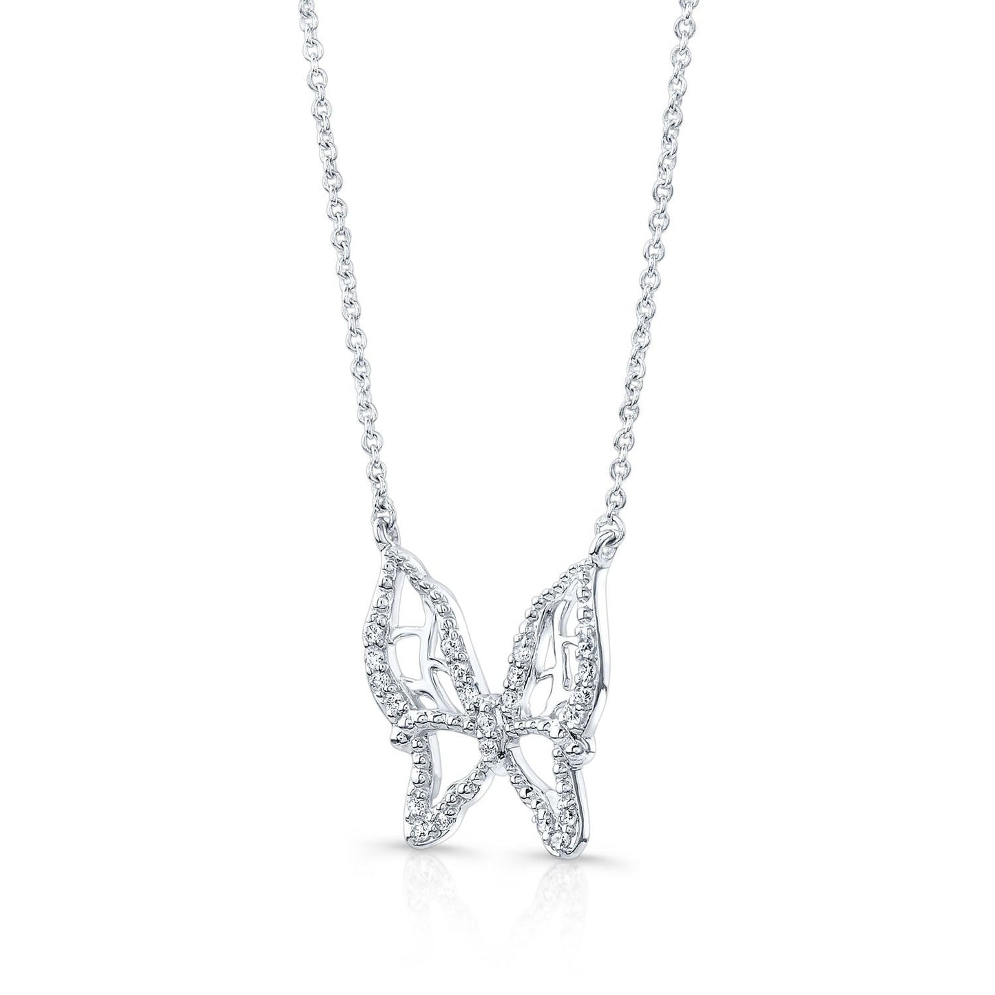 Diamond Floating Butterfly Necklace in 18K White Gold (0.10 Ct.tw) – side profile | RockHer