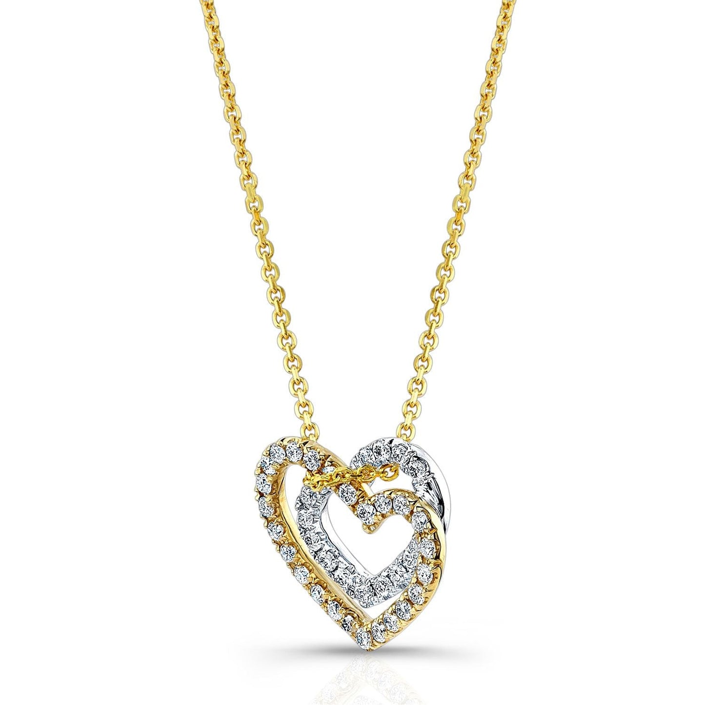 Diamond Pave Double Heart Pendant In Two Tone 14k Gold – side profile | RockHer