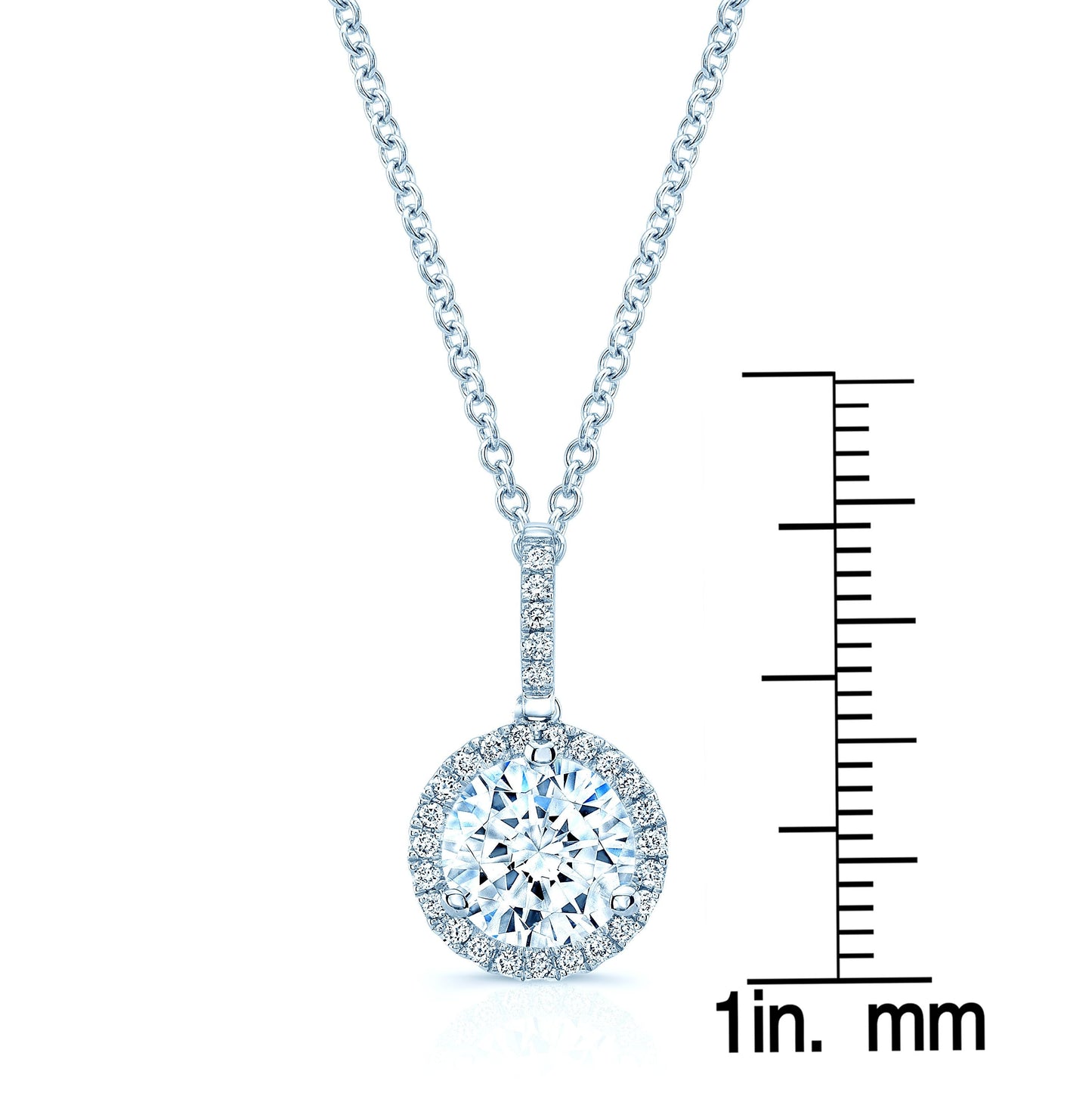 Natural Diamond Round Brilliant Halo Pendant in 14K White Gold, 1 ct. t.w. – scale reference | RockHer