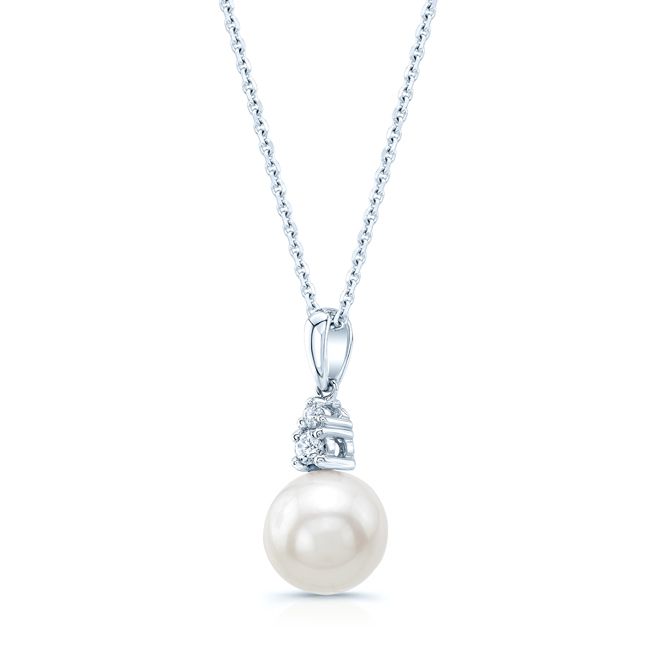 Cultured Pearl Pear Shape Pendant in 14K White Gold – side profile | RockHer