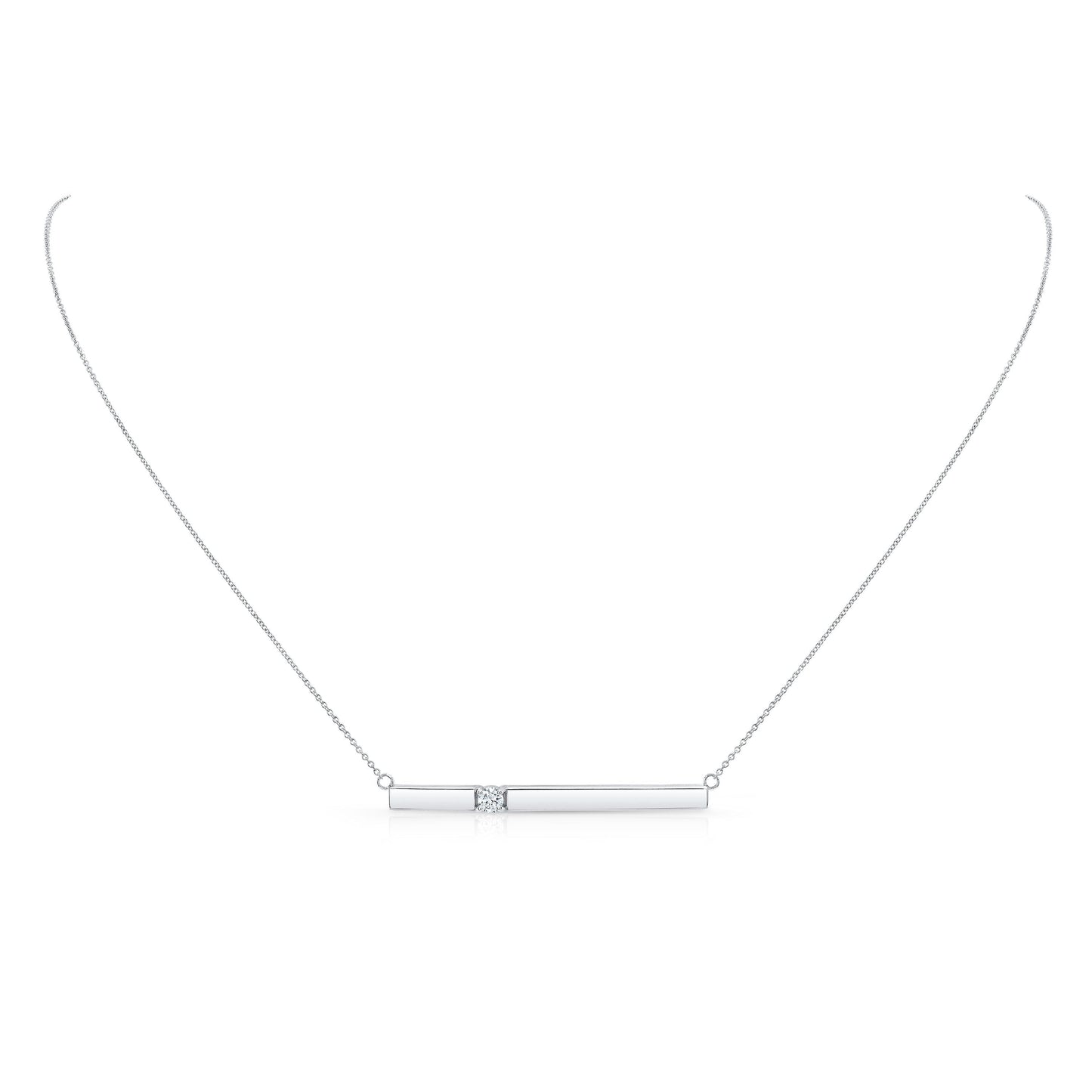 Diamond Bar Necklace in 14K White Gold 0.10ctw – front view | RockHer