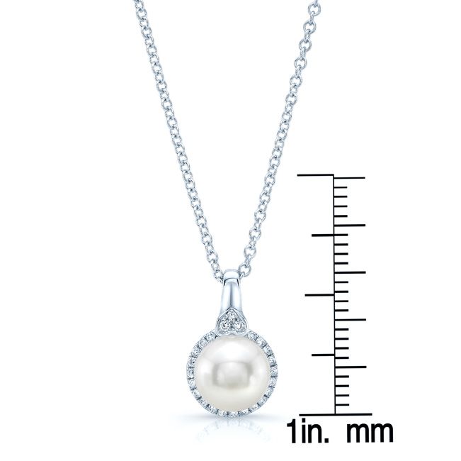 Freshwater Pearl Pear Shape Halo Pendant in 14K White Gold – front view | RockHer