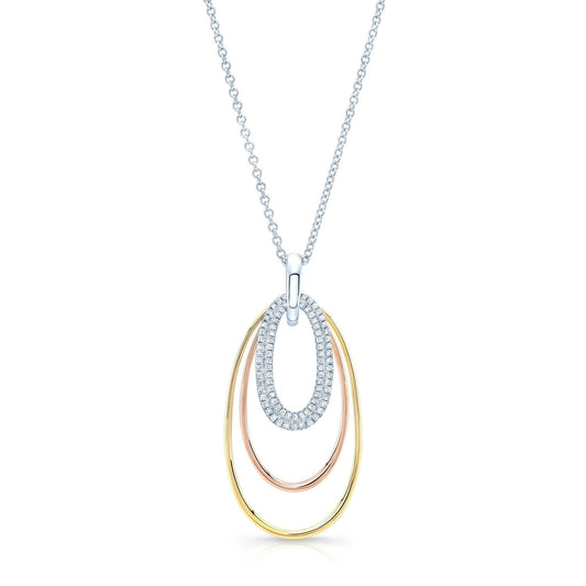 จี้เพชรรูปไข่สามชั้นในทองสองสี 14k