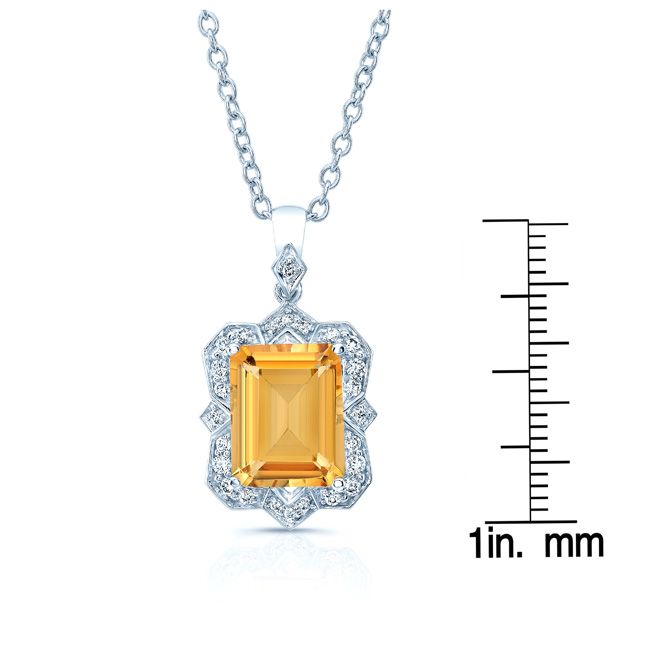 Citrine Emerald Cut Pendant in 14K White Gold – scale reference | RockHer