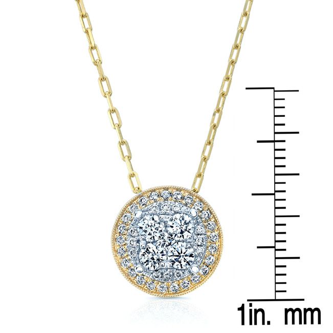 Round Diamond Halo Cluster Pendant In 14k Two Tone Gold Adj 16-18 Inch Chain(5/8 Ct.tw.) – scale reference | RockHer