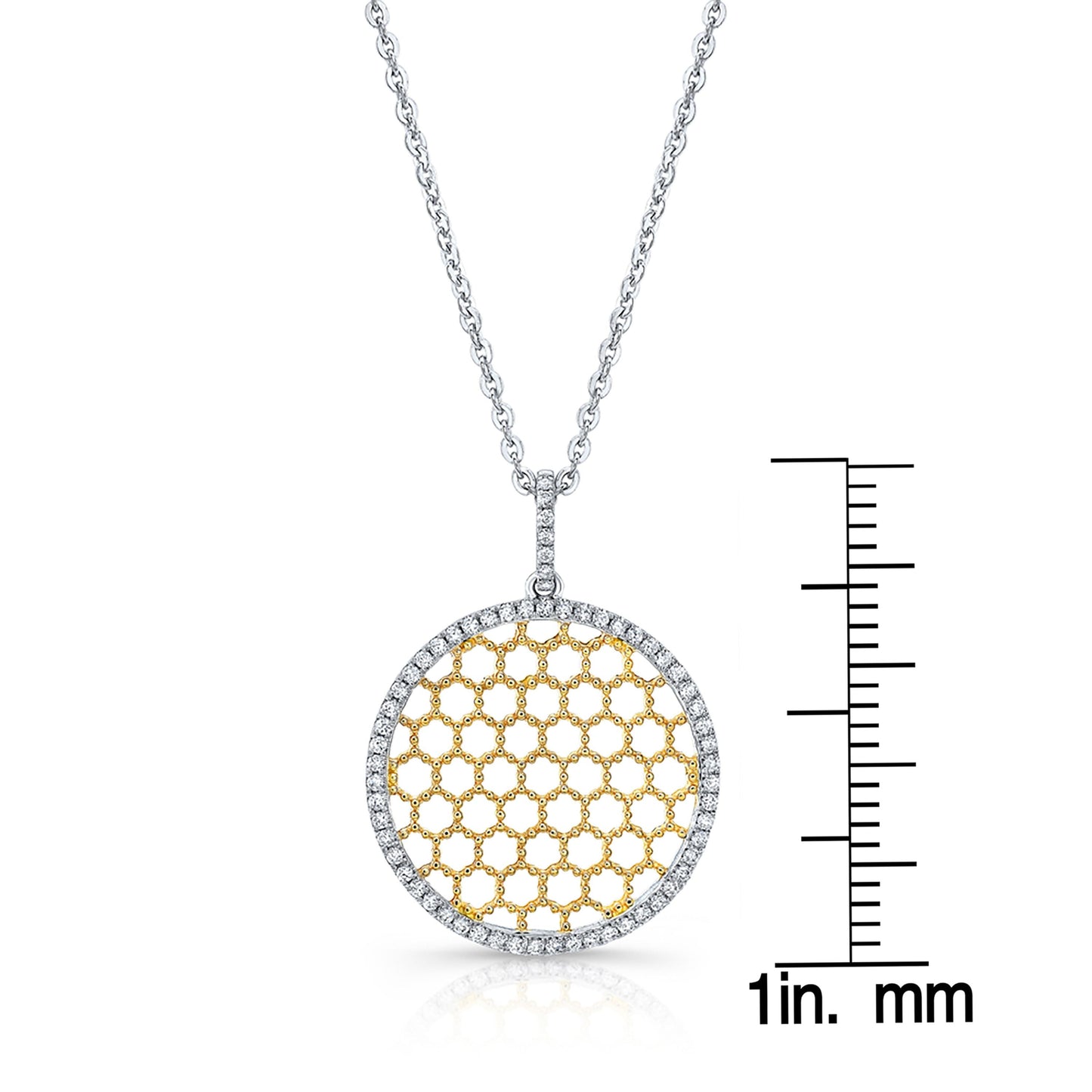 Diamond Textured Honeycomb Pendant In 14k Two Tone Gold (1/6 Ct.tw.) – scale reference | RockHer