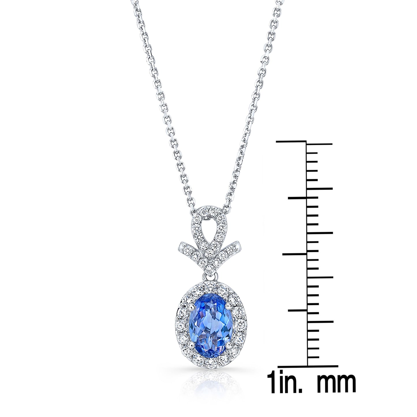 Tanzanite Oval Halo Pendant in 14K White Gold – scale reference | RockHer