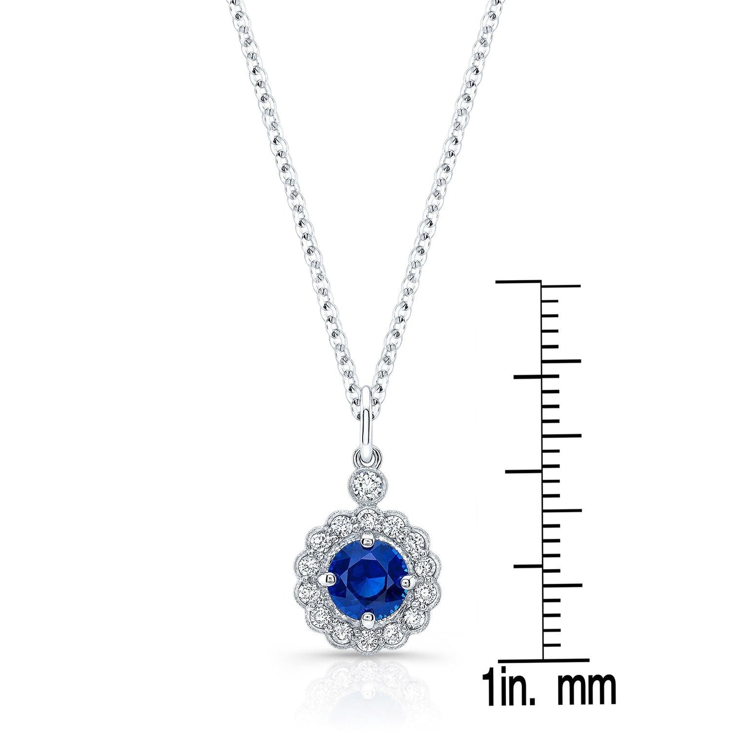 Sapphire And Diamond Scalloped Pendant In 14k White Gold (16-18")