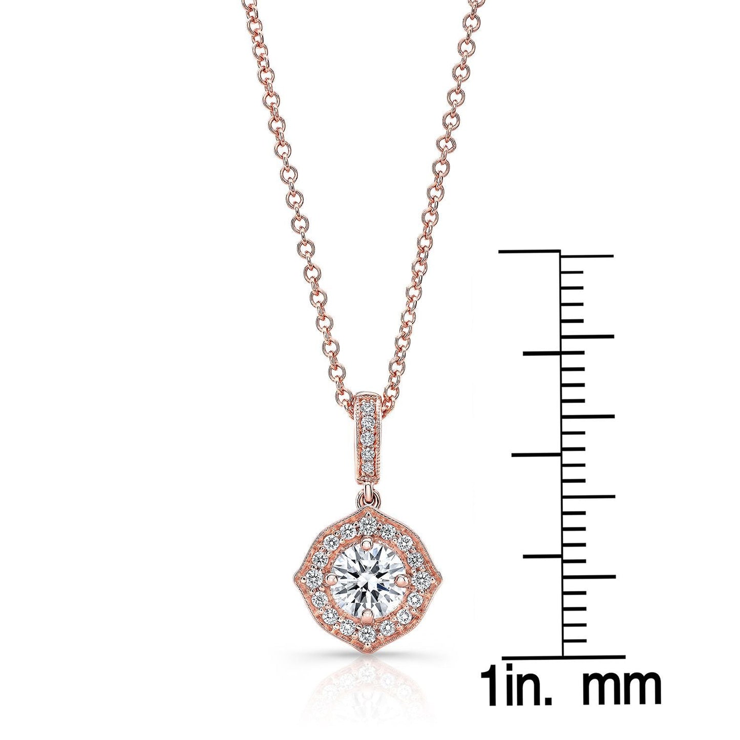 Natural Diamond Round Brilliant Pendant in 14K Rose Gold – front view | RockHer
