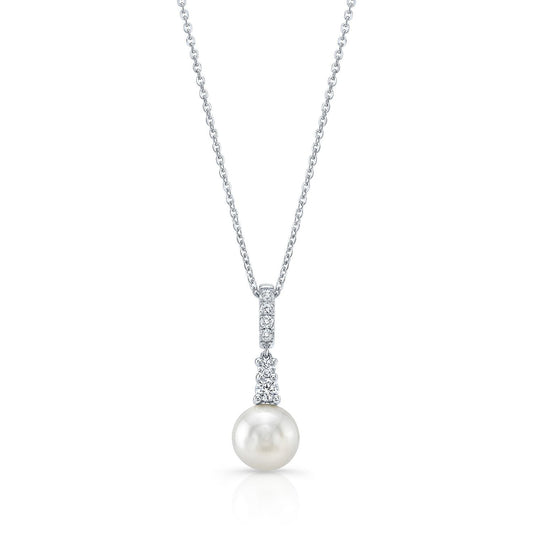 Cultured Pearl And Diamond Pendant With Graduated Prong-set Bail In 14k White Gold (8.0-8.5mm) (si)