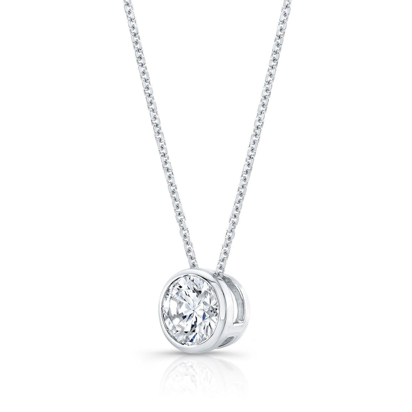 Lab Grown Round Solitaire Diamond Pendant, 3/4 ct. – side profile | RockHer