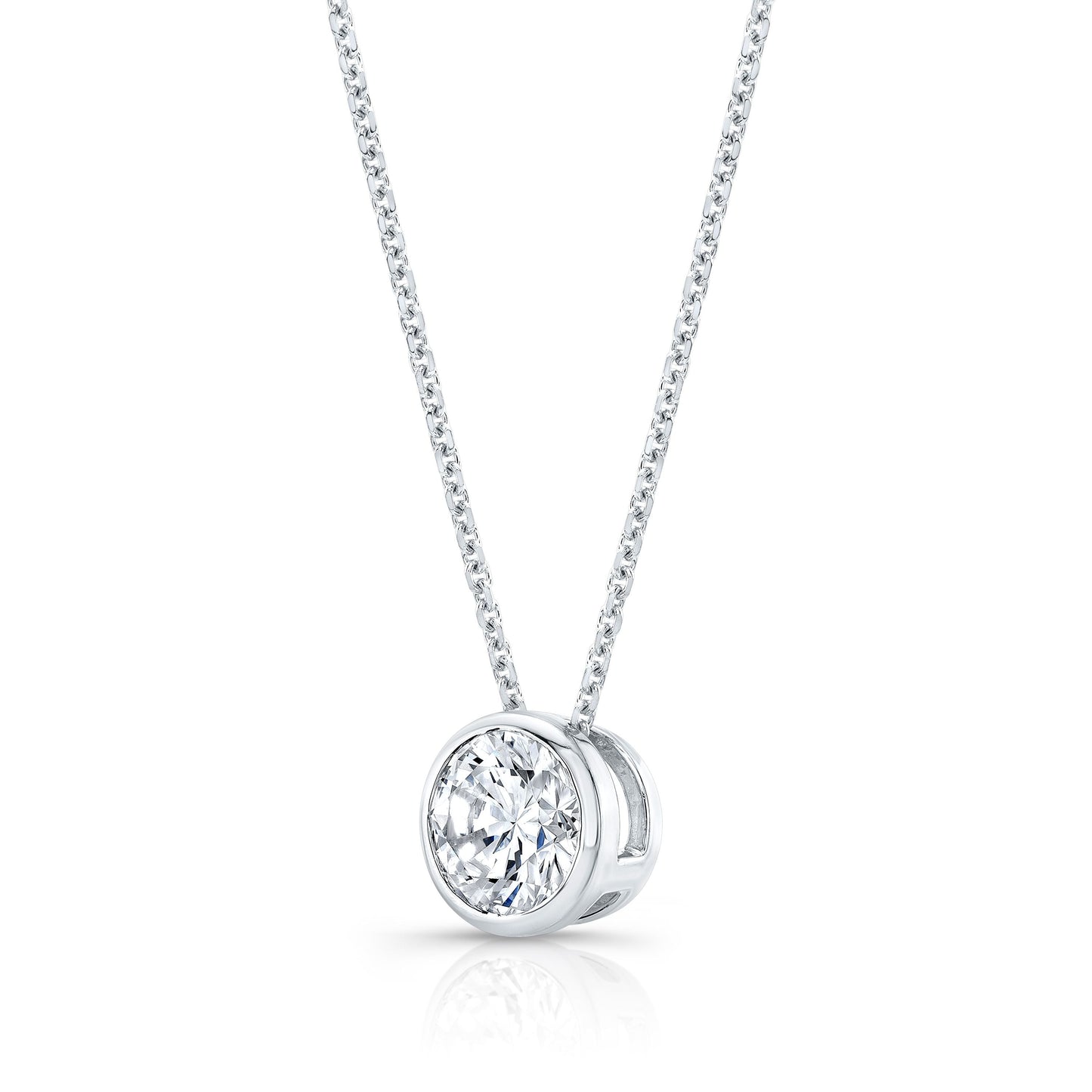 Round (full Cut) Diamond Solitaire Pendant In A 14k White Gold Bezel Slide Setting, 0.55ct. T.w. (hi, Si1-si2)