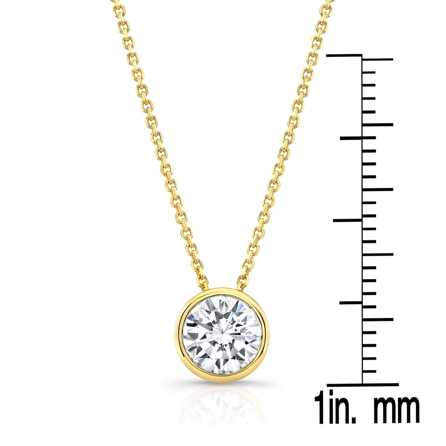 Natural Diamond Round Brilliant Solitaire Pendant in 14K Yellow Gold, 1 ct. t.w. – scale reference | RockHer