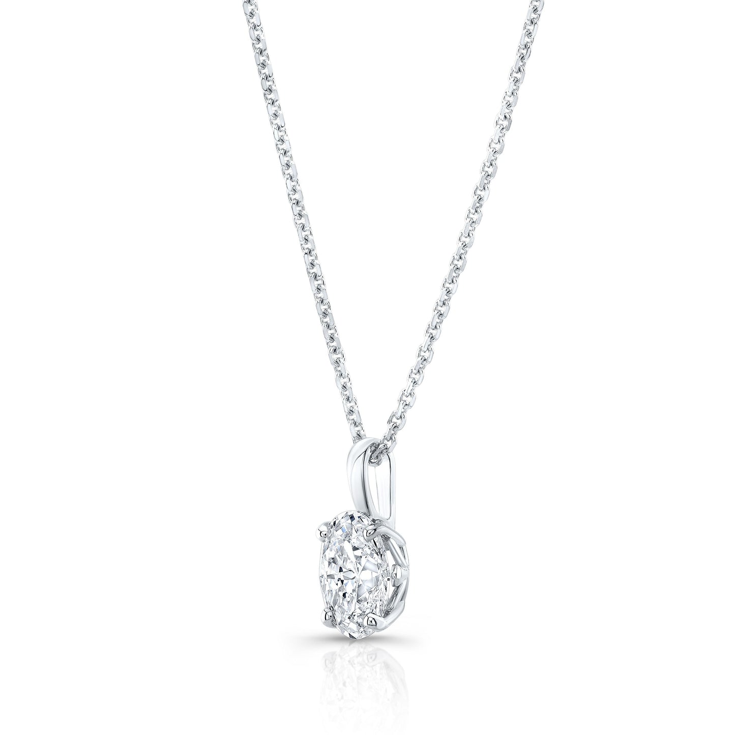 Oval Diamond Solitaire Pendant In A 14k White Gold Fleur De Lis Setting, 0.5ct. T.w. (hi, Si1-si2)