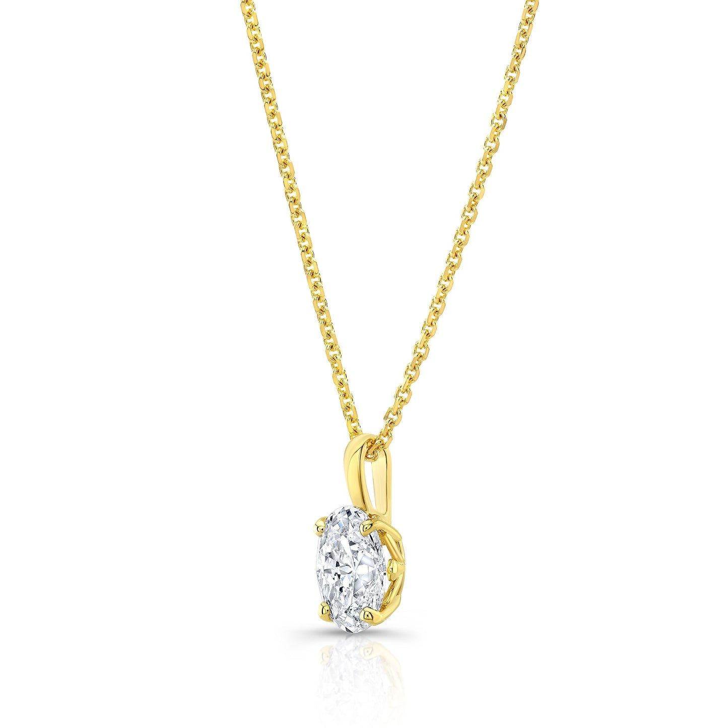 Oval Diamond Solitaire Pendant In A 14k Yellow Gold Fleur De Lis Setting, 0.75ct. T.w. (hi, Si1-si2)