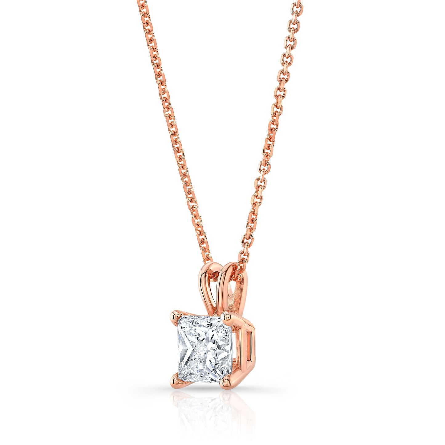 Lab Grown Princess Solitaire Diamond Pendant, 1-1/2 ct. – side profile | RockHer