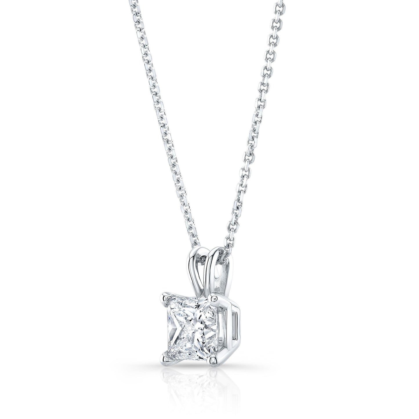 Princess Diamond Solitaire Pendant In A 14k White Gold 4-prong Basket Setting, 0.75ct. T.w. (hi, Si1-si2)