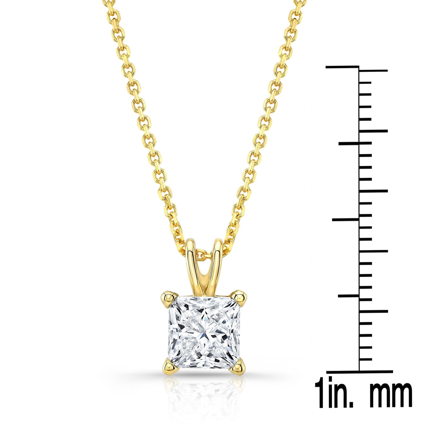 Princess Diamond Solitaire Pendant In A 14k Yellow Gold 4-prong Basket Setting, 1ct. T.w. (hi, Si1-si2)