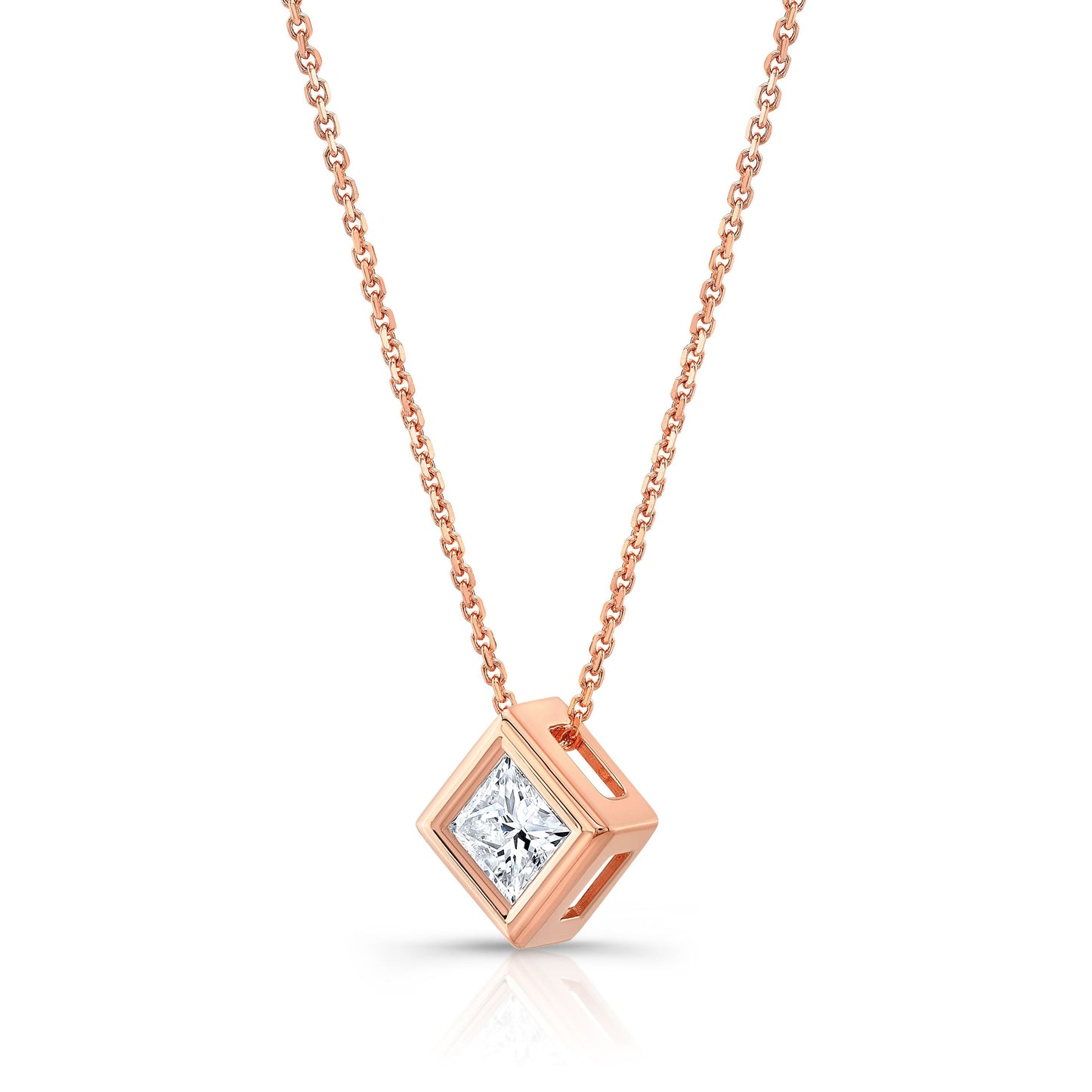 Princess Diamond Solitaire Pendant In A 14k Rose Gold Bezel Slide Setting, 1.25ct. T.w. (hi, Si1-si2)