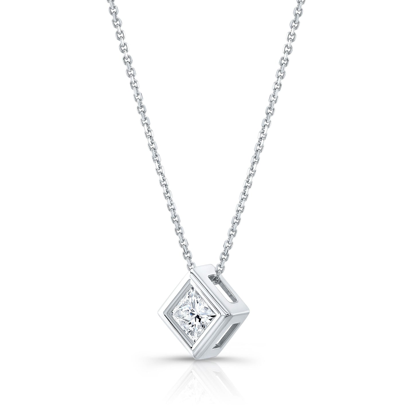 Lab Grown Princess Solitaire Diamond Pendant, 1-1/4 ct. – side profile | RockHer