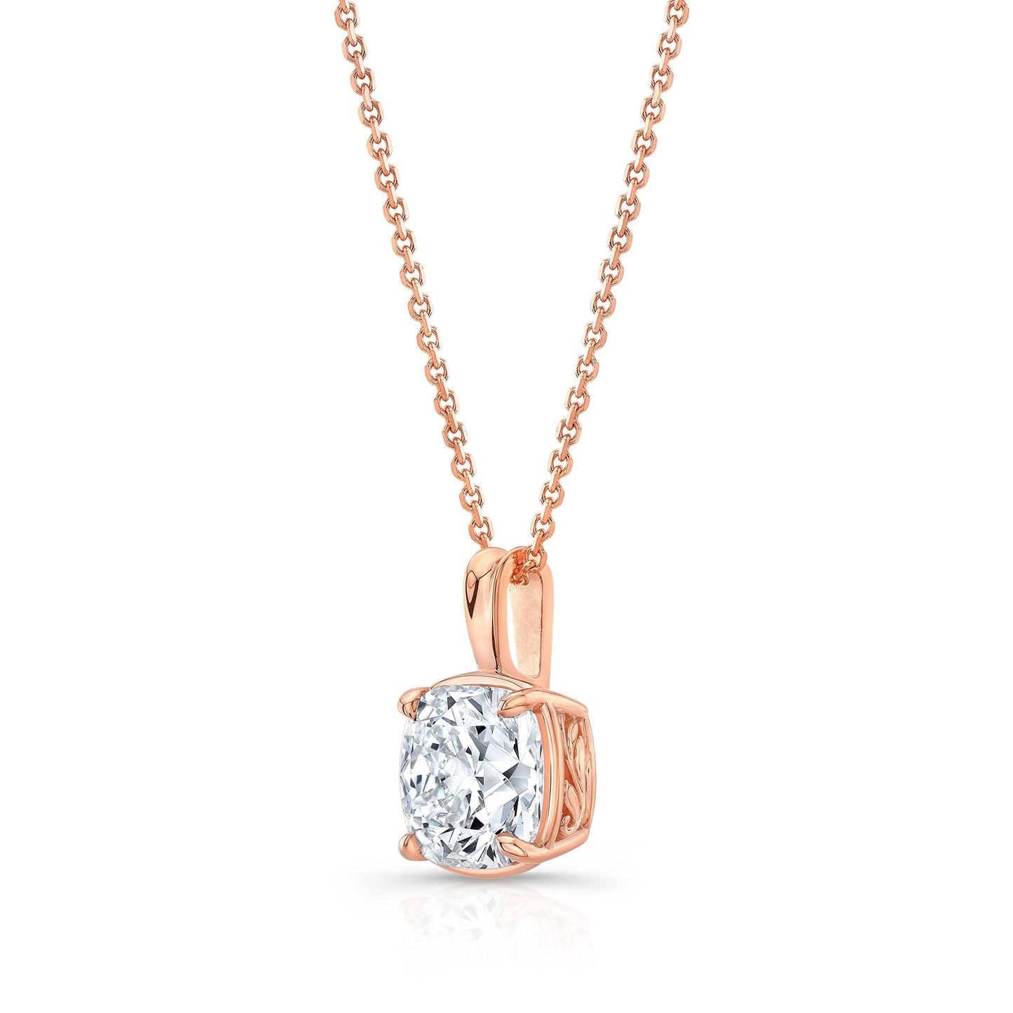 Lab Grown Cushion Solitaire Diamond Pendant, 3 ct. – side profile | RockHer