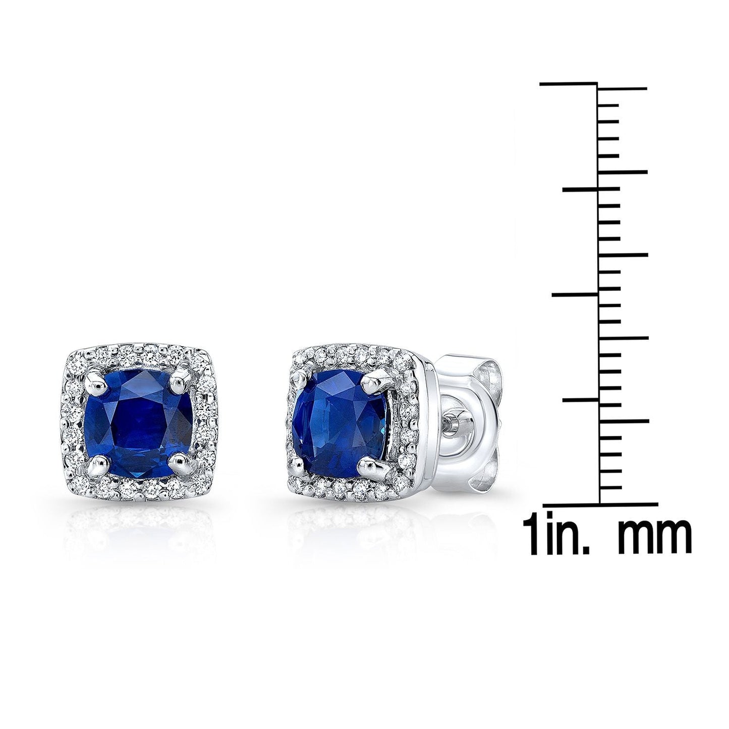 Sapphire Cushion Stud Earrings in 14K White Gold – scale reference | RockHer