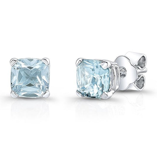 ต่างหูติดหินอะความารีนในทองคำขาว 14k