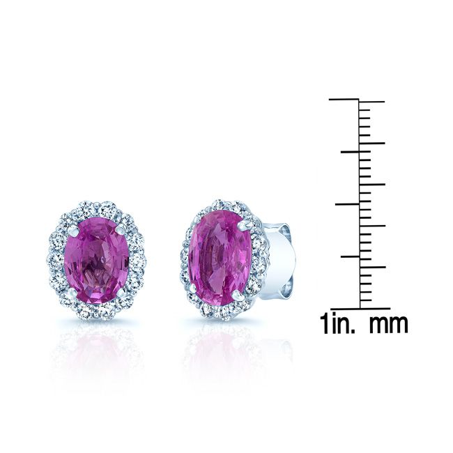 Pink Sapphire Round Brilliant Stud Earrings in 14K White Gold – scale reference | RockHer