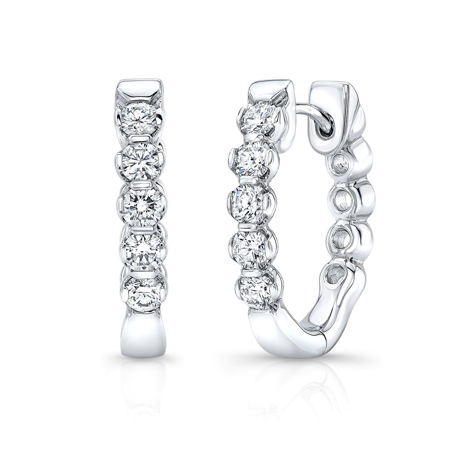 Diamond Hinged Oval Hoop Earrings in 14k White Gold 0.70ctw – detail view | RockHer