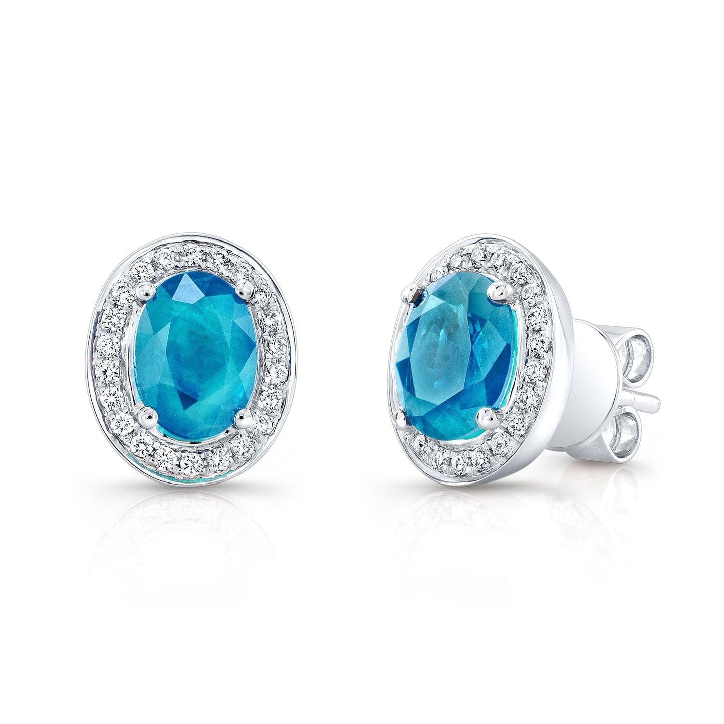 Aquamarine Oval Stud Earrings in 14K White Gold | RockHer