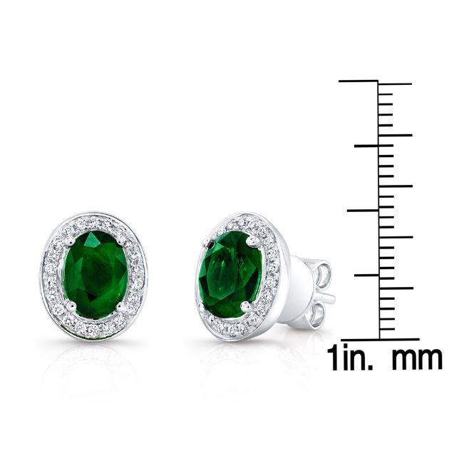 Emerald Oval Stud Earrings in 14K White Gold – scale reference | RockHer