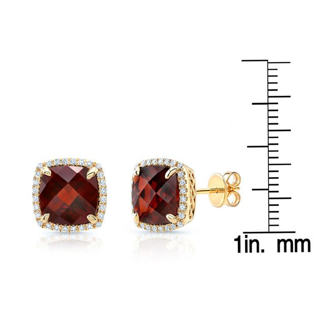 Garnet Cushion Stud Earrings in 14K Yellow Gold – scale reference | RockHer