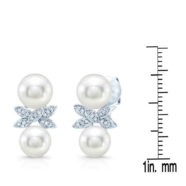 Fresh Water Pearl And Diamond Butterfly Earring in 14K White Gold – scale reference | RockHer