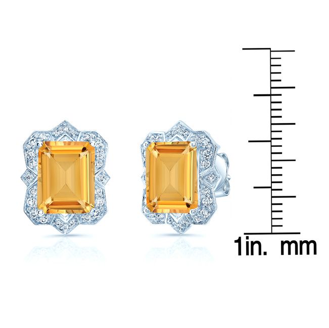 Citrine Emerald Cut Stud Earrings in 14K White Gold – scale reference | RockHer