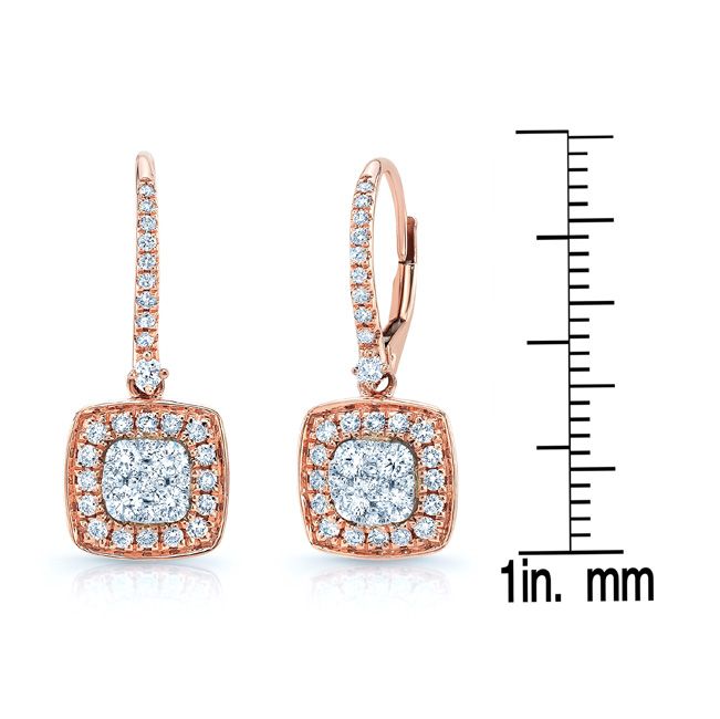 Diamond Pave Cluster Cushion Shaped Earrings In 14k Two Tone Gold (2/3 Ct.tw.) – scale reference | RockHer