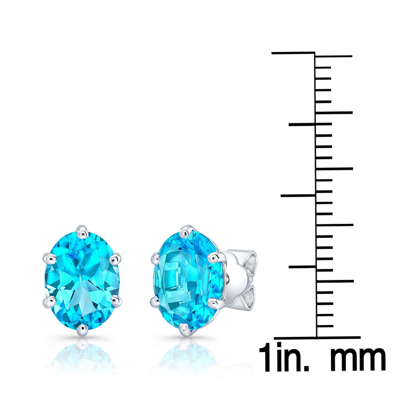 Swiss Blue Topaz Oval Stud Earrings in 14K White Gold – scale reference | RockHer