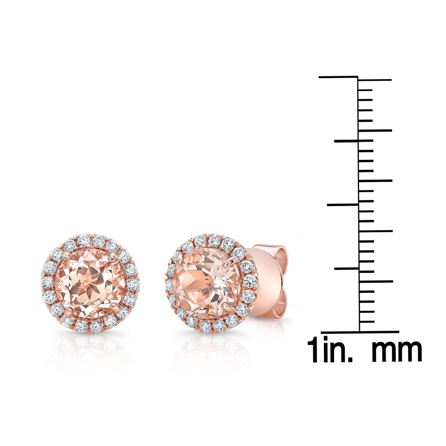 Morganite Round Brilliant Stud Earrings in 14K Rose Gold – scale reference | RockHer