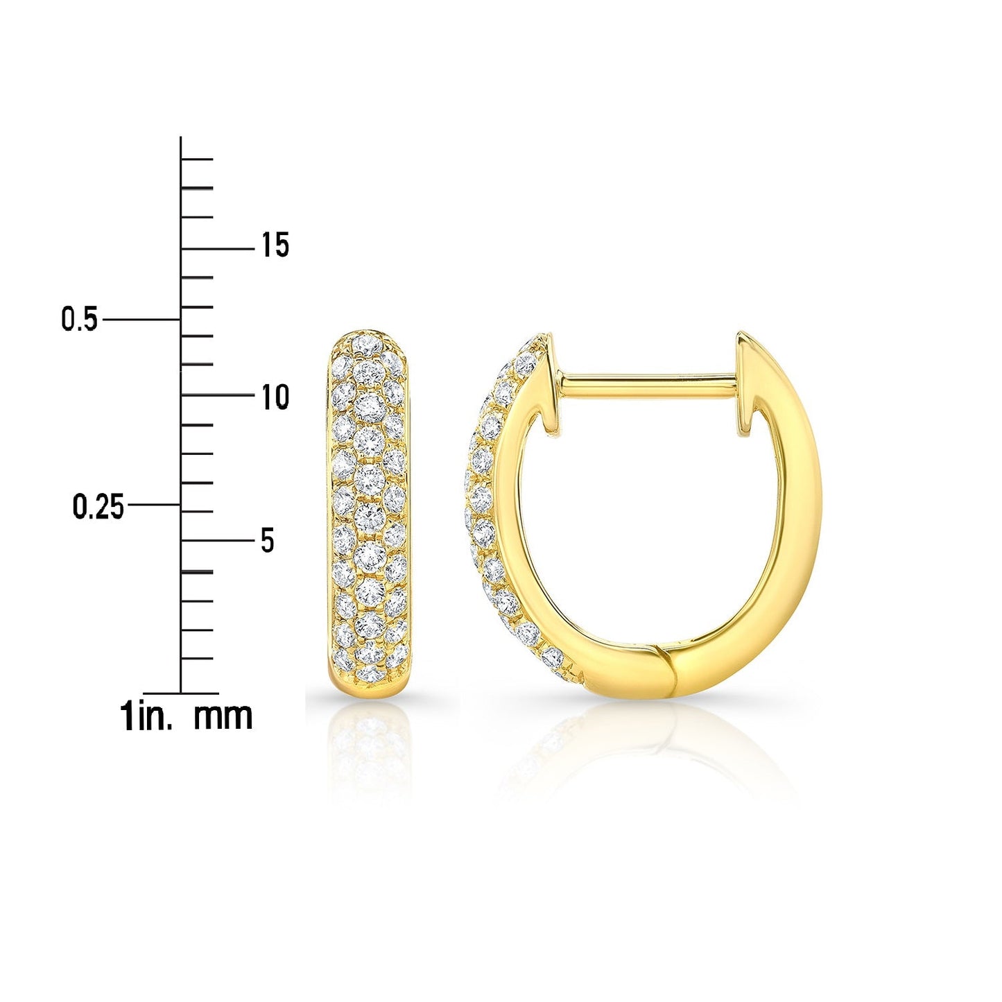 Micro Pave Diamond Huggie Earrings in 14K Yellow Gold 0.30ctw – scale reference | RockHer